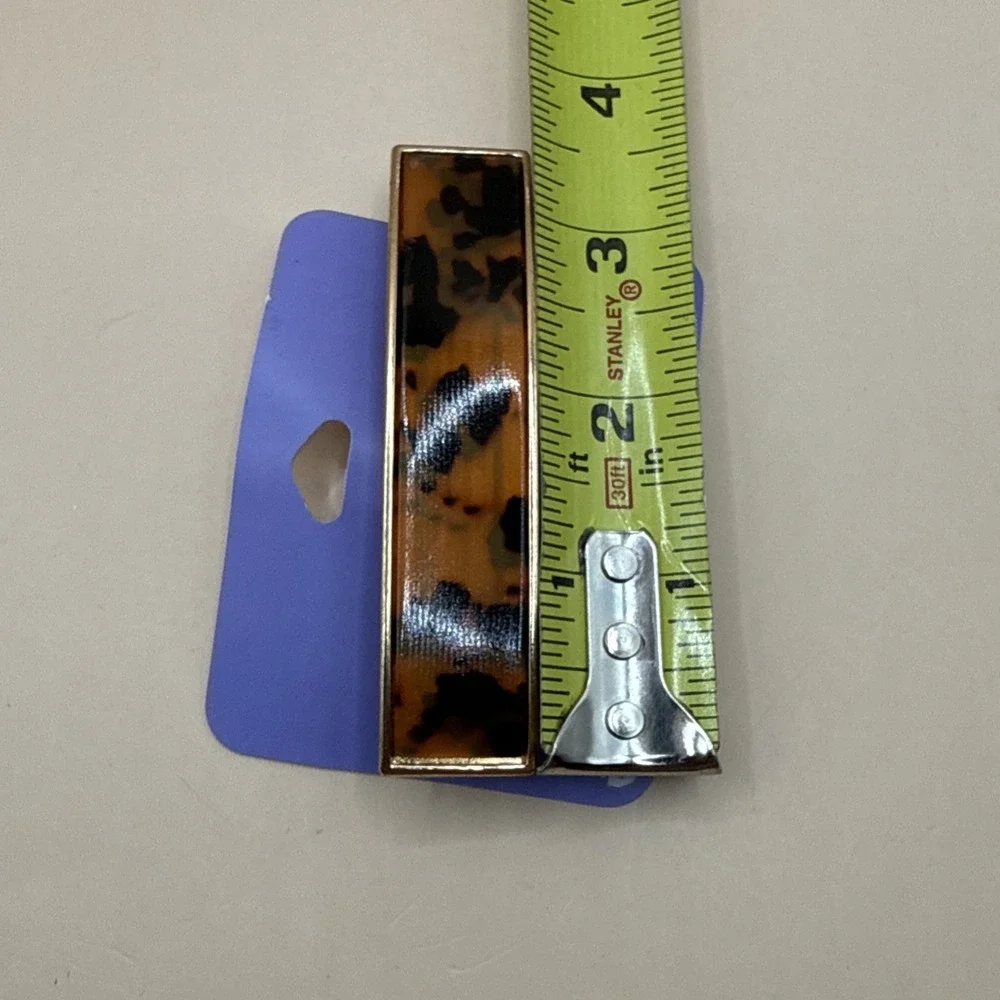 Claire's Rectange Orange Black Cheetah Animal Print Barrette Hair Clip Gold Rim